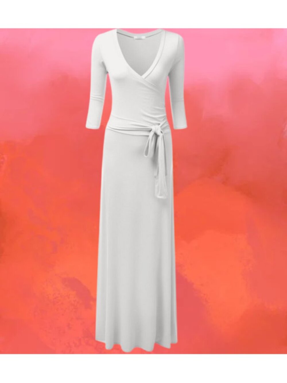 Doublju White Semi Wrap Maxi Dress with Tie Waist, NWOT, S